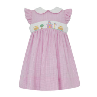 Flutter-sleeve Collared Dress with Smocking - School House