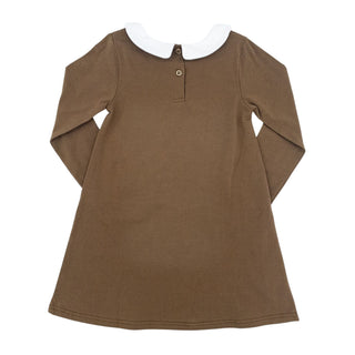 Girls Knit Peter Pan Collared Dress - Chocolate