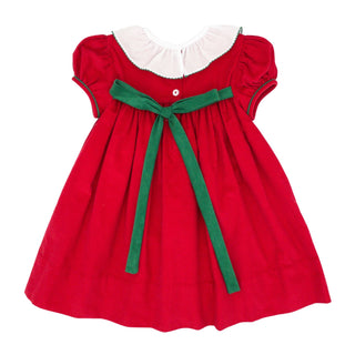 Corduroy Float Dress with Ruffle Collar and Gingerbread Embroidery