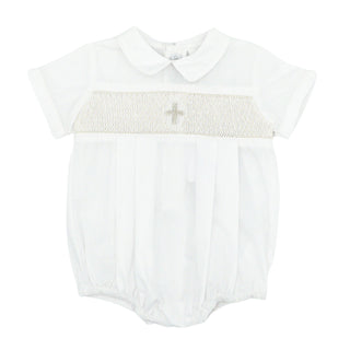 Boys Smocked Bubble & Bonnet Christening Set