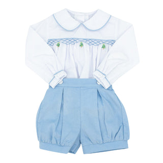 Adam Button-on with Hand-smocking (Corduroy) - Christmas Trees