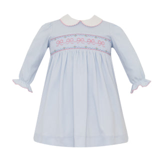 Knit Collared Dress with Smocking - Pink Bows