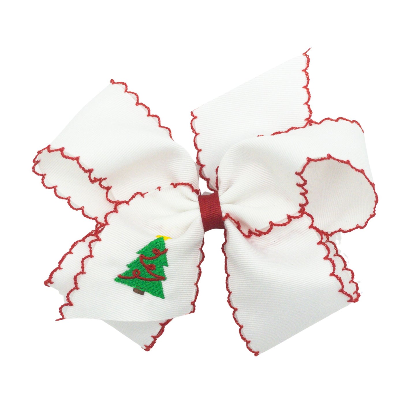 Grosgrain Moonstitch Embroidered Hair Bow - Christmas