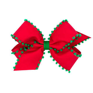 Pom-Pom Edge Taggeta and Grosgrain Overlay Hair Bow