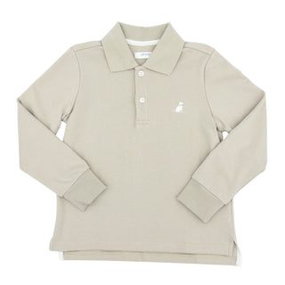 Boys Long-sleeve Knit Polo Shirt - Stone