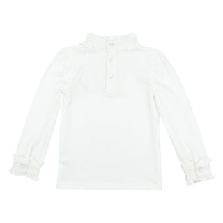 Ruffle-neck Tie-back Blouse (Knit) - White