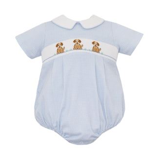 Boys Knit Bubble with Smocking - Puppies