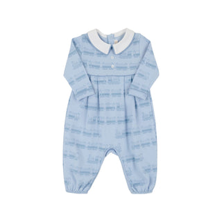 Long-sleeve Bradford Romper - Blue Choo Choos
