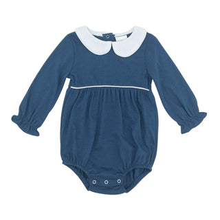 Girls Knit Peter Pan Collared Bubble - Navy