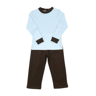 Blue & Brown Pima Knit Pant Set