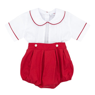 Boys Joe Button-on Bubble with Hand-smocking - Red