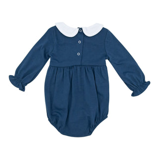 Girls Knit Peter Pan Collared Bubble - Navy