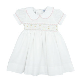 Rose Dress with Hand-smocking - White