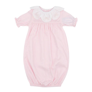 Girls Knit Saque with Ruffle Collar and Hand-embroidery - Pink Ribbons