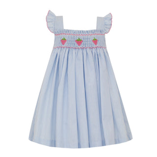 Smocked Angel-sleeve Dress - Strawberry