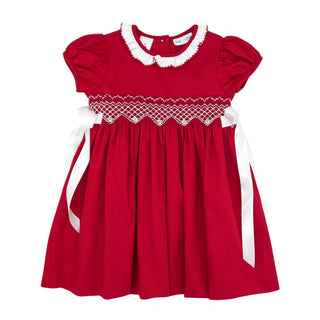 Rose Dress with Hand-smocking - Classic Christmas Red