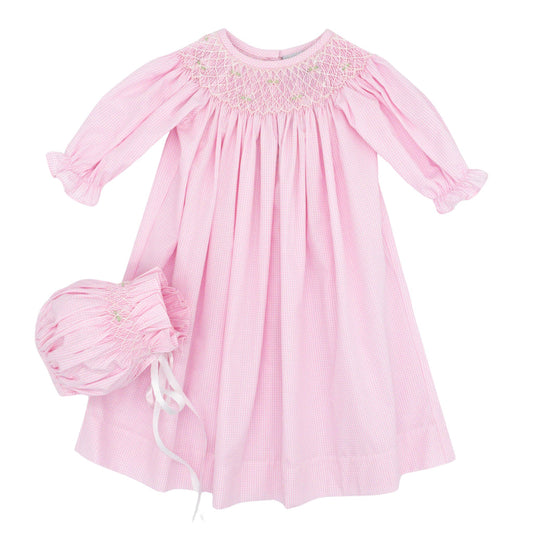 Gingham Smocked Daygown & Bonnet