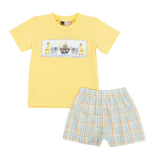 Boys Short Set with Hand-smocking - Noah's Ark
