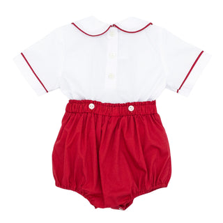 Boys Joe Button-on Bubble with Hand-smocking - Red