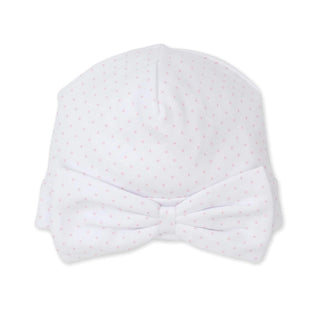 Printed Hat with Bow - White with Pink Dots