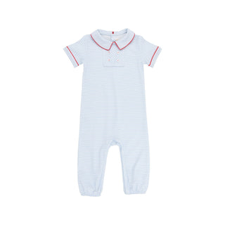Benny Button Romper - Beale Street Blue Stripe