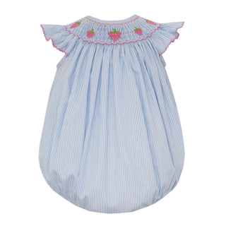 Smocked Angel-sleeve Bishop Bubble - Strawberry