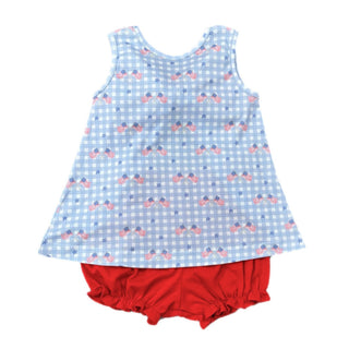*PRE-ORDER* Lottie Pima Knit Bloomer Set - Patriotic Gingham