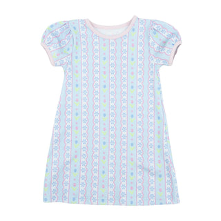 Pima Knit Play Dress - Blue Floral Scallop