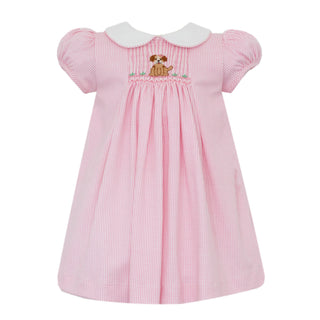 Knit Collared Dress with Smocking - Puppies