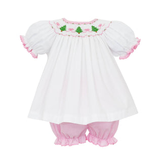 Girls Bloomer Set with Smocked Christmas Trees