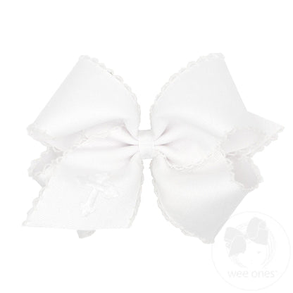 Grosgrain Hair Bow with Moonstitch Edge and Cross Embroidery on Tail