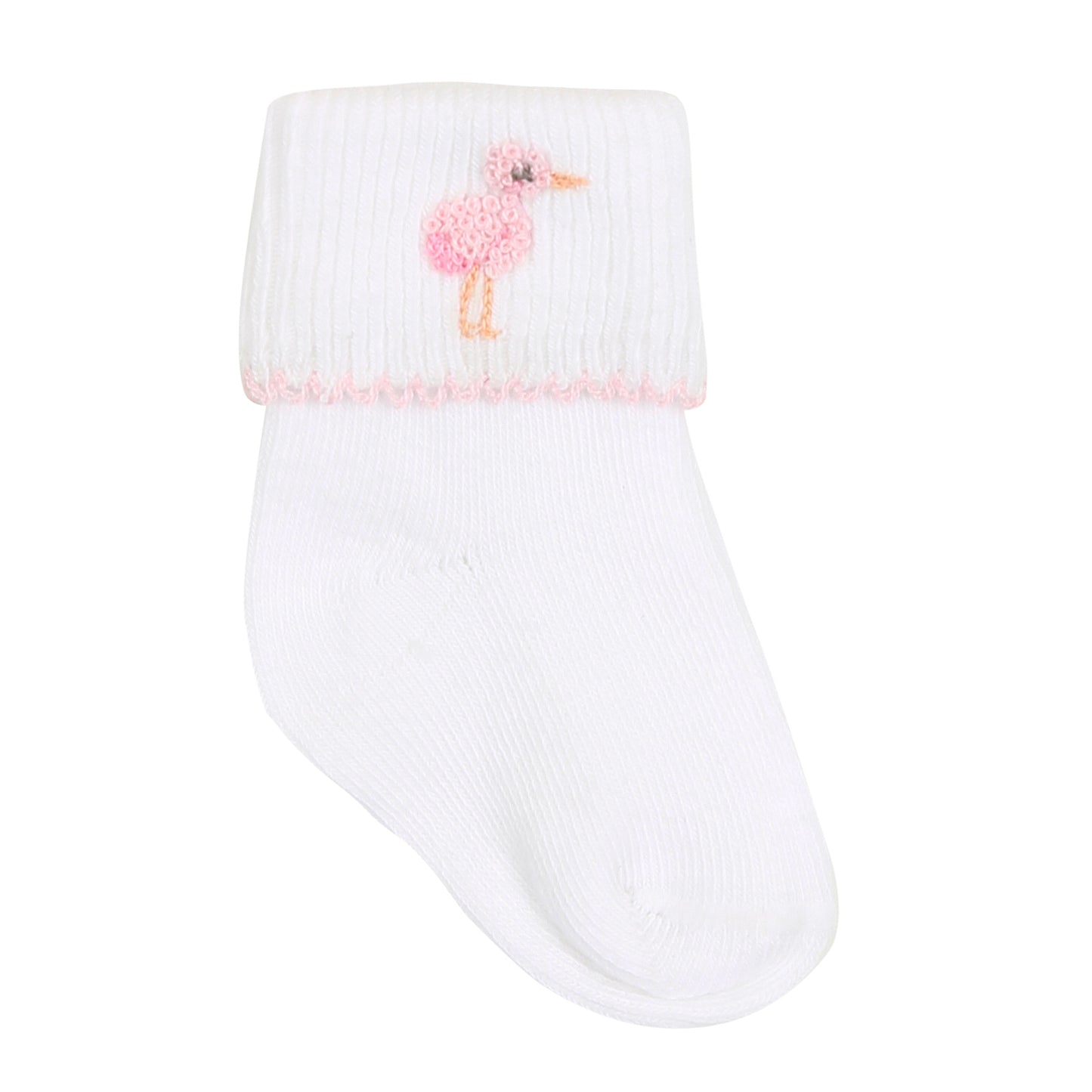 Tiny Stork Embroidered Socks