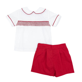Boys David Short Set with Hand-smocking - Red