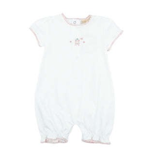 Pima Romper with Crochet Trim and Hand-embroidery - Sweet Bows
