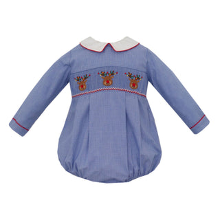 Boys Smocked Long-sleeve Bubble - Reindeer Faces