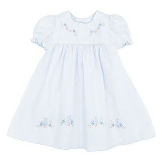 Dress with Scallop Trim and Bird Hand-embroidery