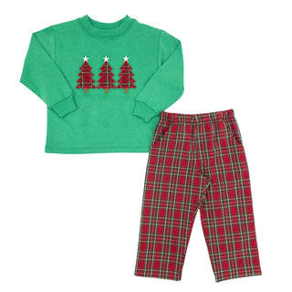 Boys Pant Set with Applique - Festive Trees