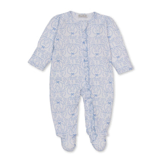 Printed Zipper Footie - Blue Delicate Blooming Bows