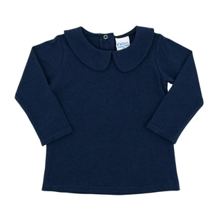Boys Knit Peter Pan Collared Shirt - Navy