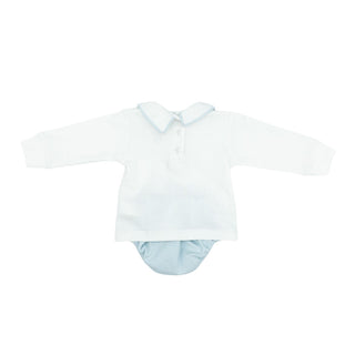 Boys Pima Diaper Set with Hand-embroidery - Winston on White with Light Blue