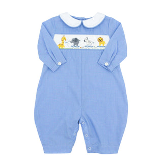 Boys Romper with Hand-smocking - Animal Pull-toys
