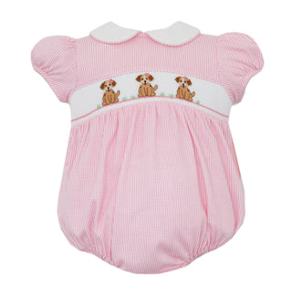 Girls Knit Bubble with Smocking - Puppies