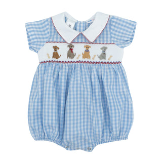 Noah Collared Bubble with Hand-smocking - Puppies