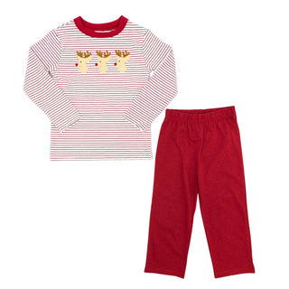 Boys Knit Pant Set with Applique - Reindeer