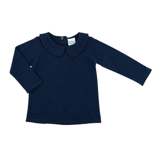 Boys Knit Peter Pan Collared Shirt - Navy