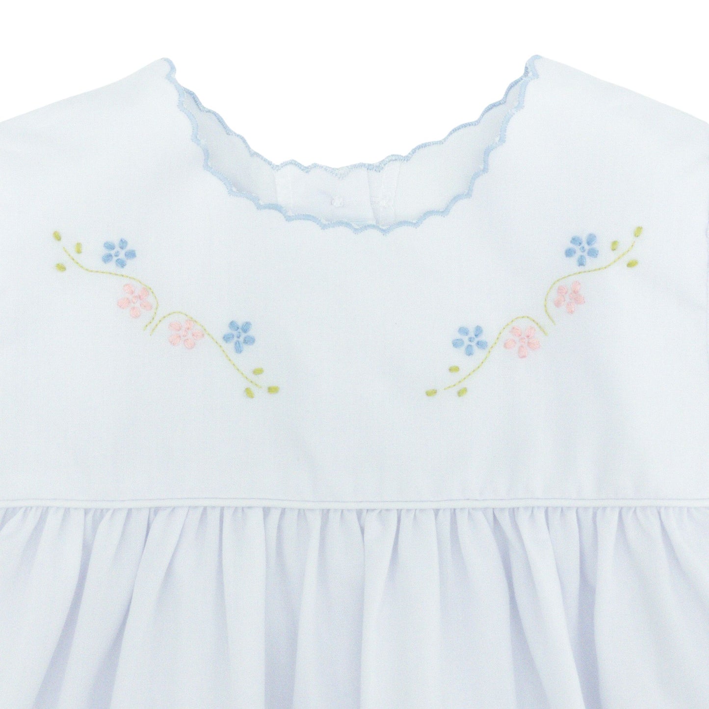 Dress with Scallop Trim and Bird Hand-embroidery
