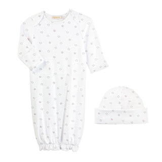 Pima Printed Gown and Hat Set - Pink Little Stars