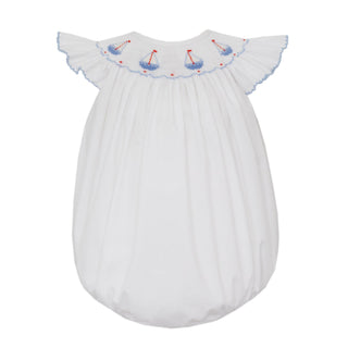 Smocked Angel-sleeve Bishop Bubble - Sailboats