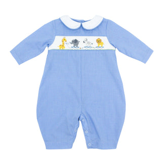 Boys Romper with Hand-smocking - Animal Pull-toys