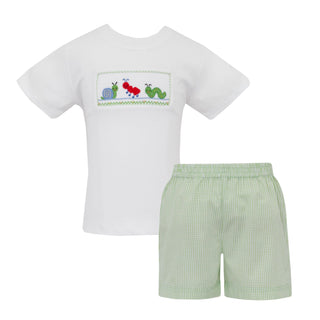 Boys Smocked Short Set - Backyard Bugs